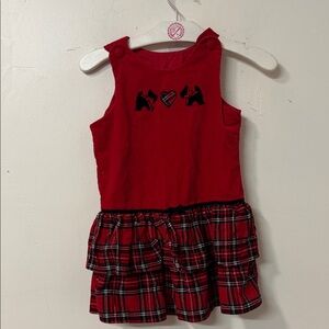 Adorable Red Dress with Plaid Skirt and Dog Design 1990’s